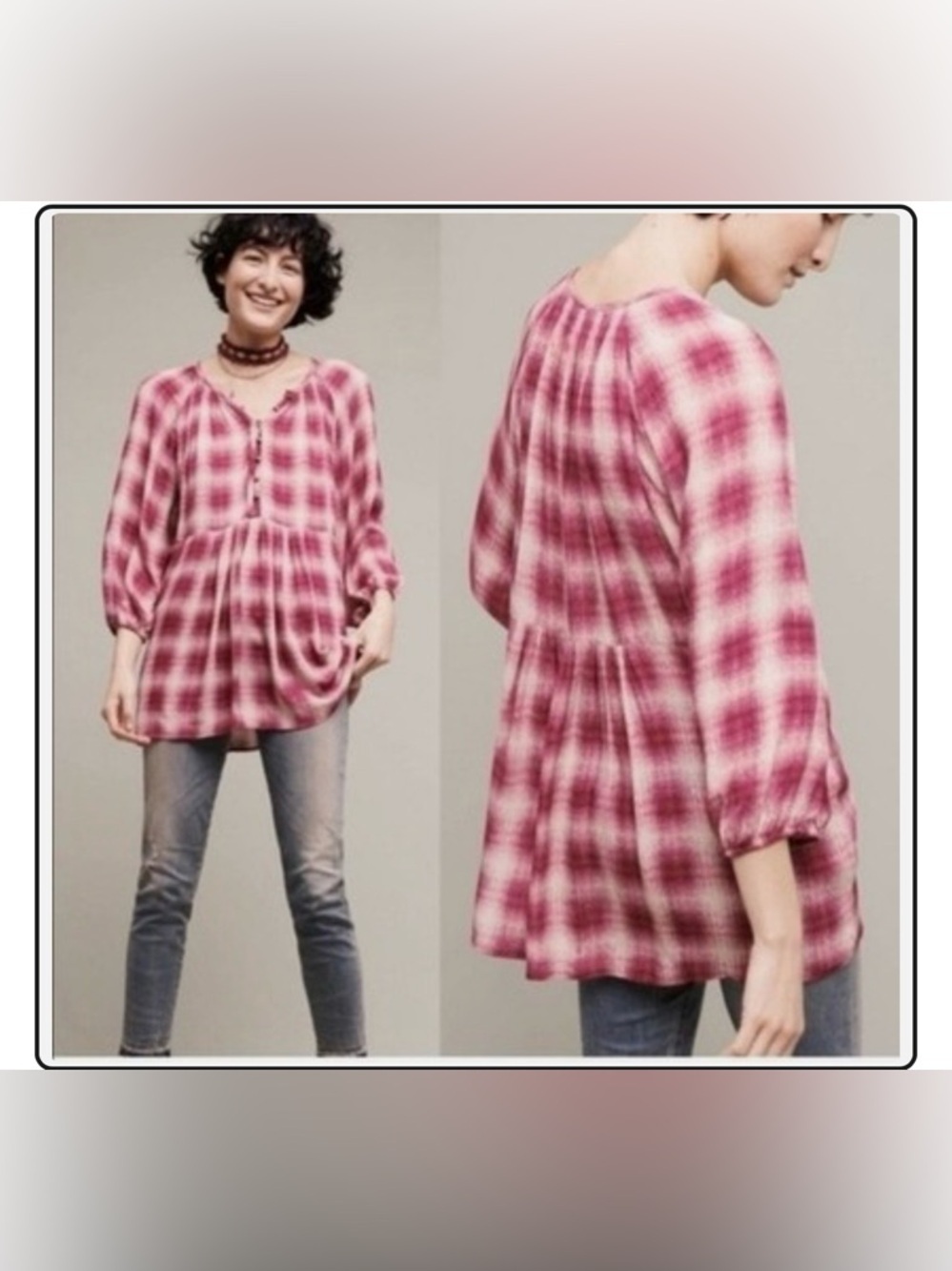 Maeve Anthropologie Calavon Plaid Peplum Tunic Top Small. A
